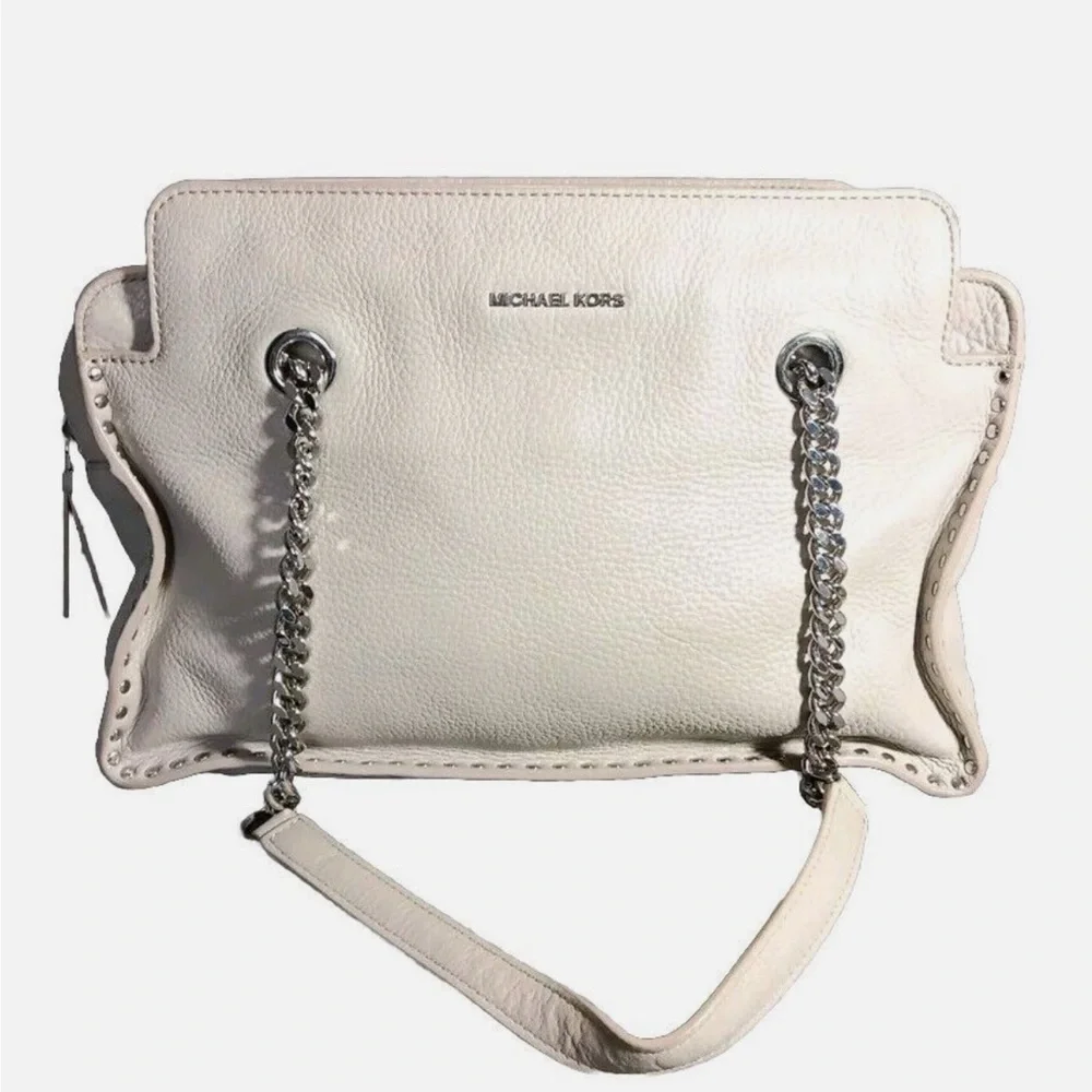 Michael Kors Cream Shoulder Bag with Chain Straps and Textured Leather - Picture 1 of 10